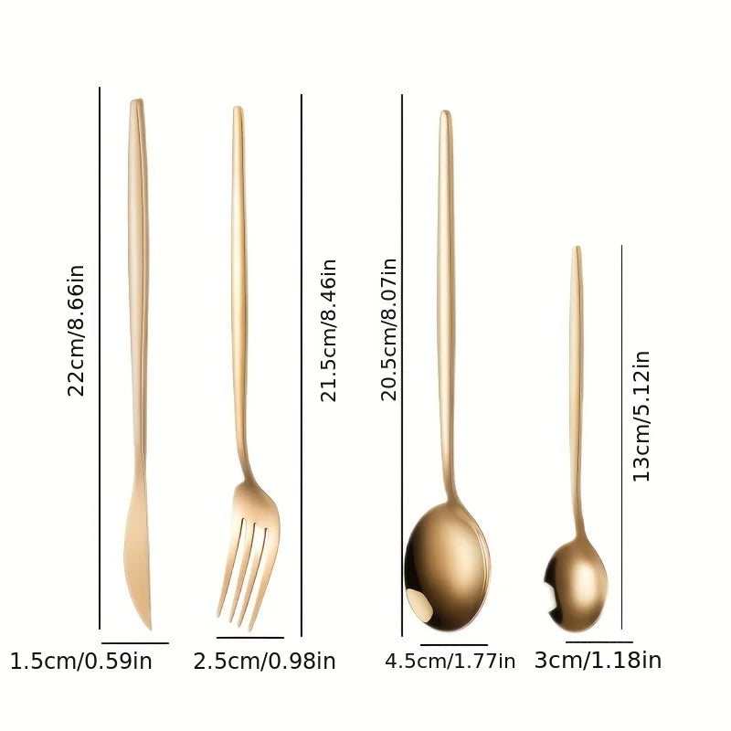 Ensemble de vaisselle en acier inoxydable doré 24 pièces, couteau à steak, fourchette, cuillère à soupe, cuillère à café, couverts lavables au lave-vaisselle, vaisselle de cuisine