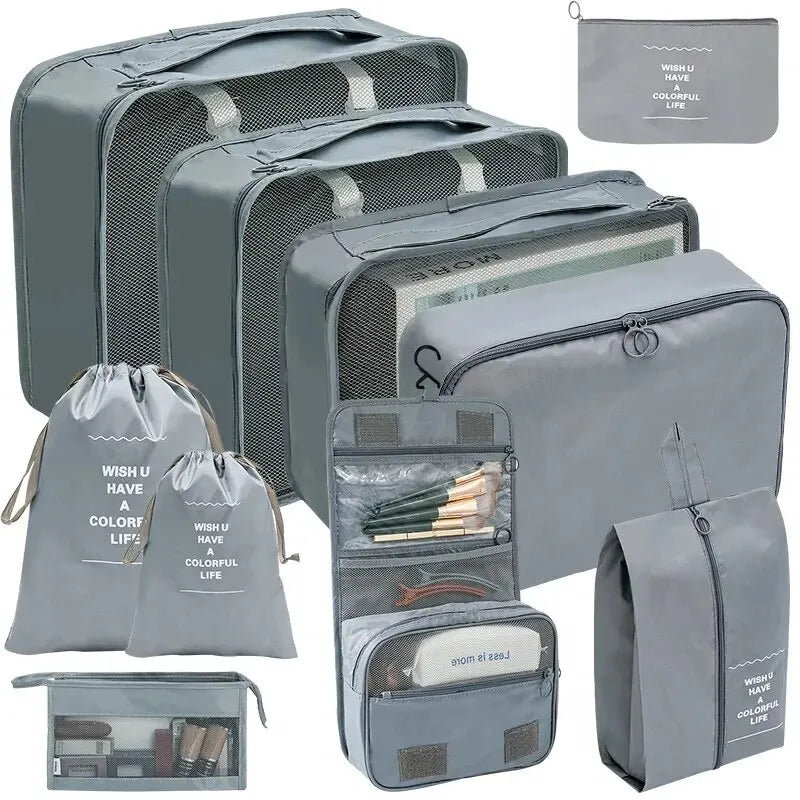 Sacs de rangement de voyage, valise, cubes d'emballage, étuis, armoire portable, bagages, vêtements, chaussures, poudres, possède, 7 pièces, 10 pièces
