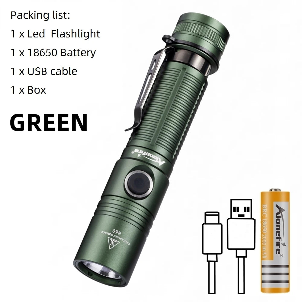 AloneFire H60 LED Taschenlampe – 1800 Lumen, USB-C wiederaufladbar, wasserdicht und extrem leistungsstark