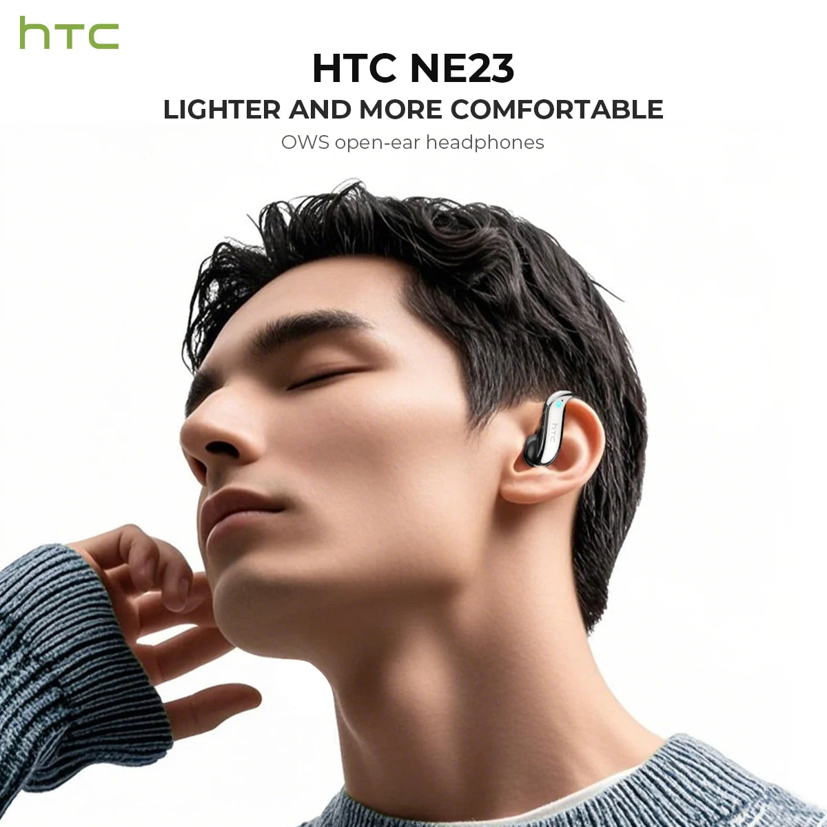 Écouteurs HTC NE23 Bluetooth V6.0 à oreille ouverte sans fil, traducteur IA, appels HD, élégants et fins