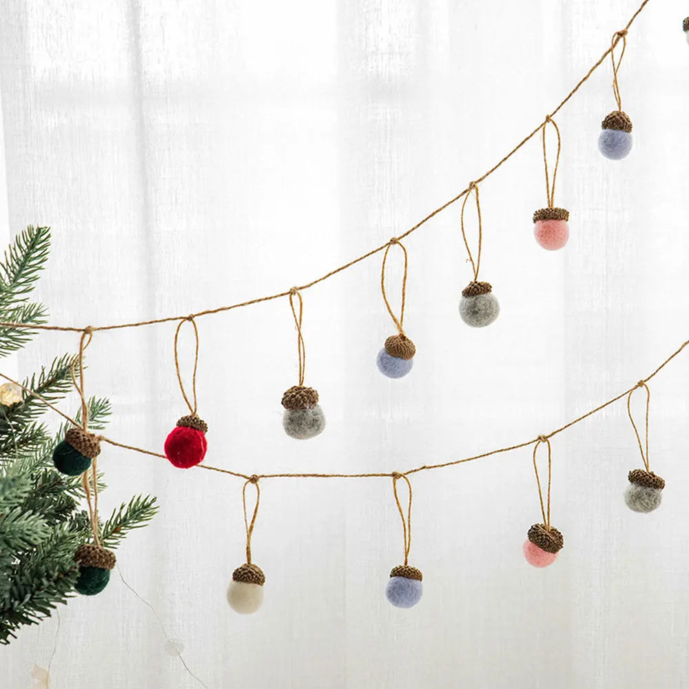 Ornement d'arbre de Noël en feutre de laine, boule de tour, cône enrichi, ficelle de gland, décoration d'intérieur, 6 pièces