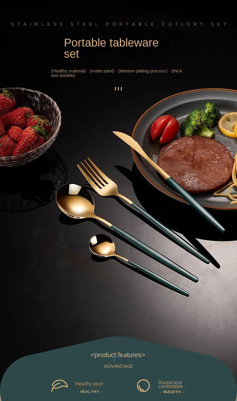 Ensemble de vaisselle en acier inoxydable doré 24 pièces, couteau à steak, fourchette, cuillère à soupe, cuillère à café, couverts lavables au lave-vaisselle, vaisselle de cuisine