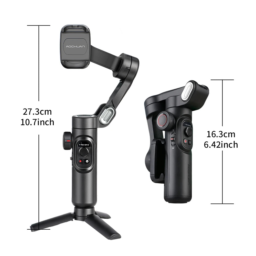 Stabilisateur de cardan 3 axes avec lumière d'appoint pour smartphone, iPhone, Android