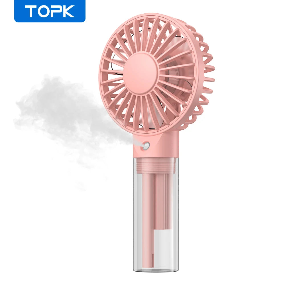 Mini ventilateur portable TOPK avec brumisateur d'eau, capacité de 2000 mAh et fonction d'humidification pour l'été, ventilateur électrique personnel, ventilateurs USB