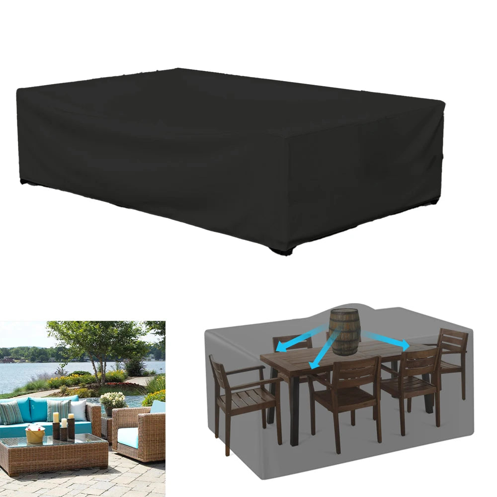 Housse de Protection Imperméable pour Meubles de Jardin – Multi-tailles, Anti-UV, 210D Oxford – Rectangulaire Argent/Noir