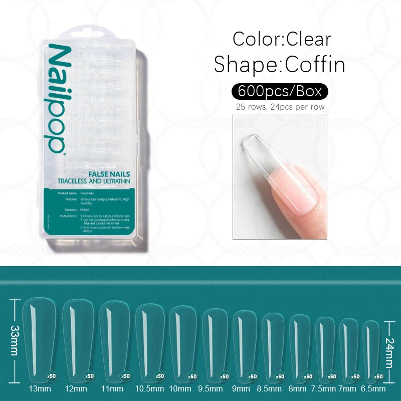 Faux Ongles Acrylique Nailpop PRO 600 pièces – Capsules Extension Multi-Formes