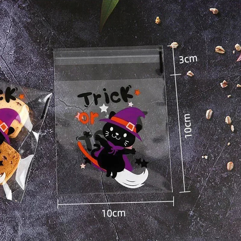 Sacs Cadeau Auto-Adhésifs 10x10 cm – Bonbons, Friandises Halloween – Lot de 50/100 pièces