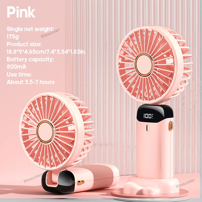 Ventilateur portable pliable Kinscoter USB 800 mAh avec affichage LED – Mini ventilateur rechargeable pour la maison et l’extérieur