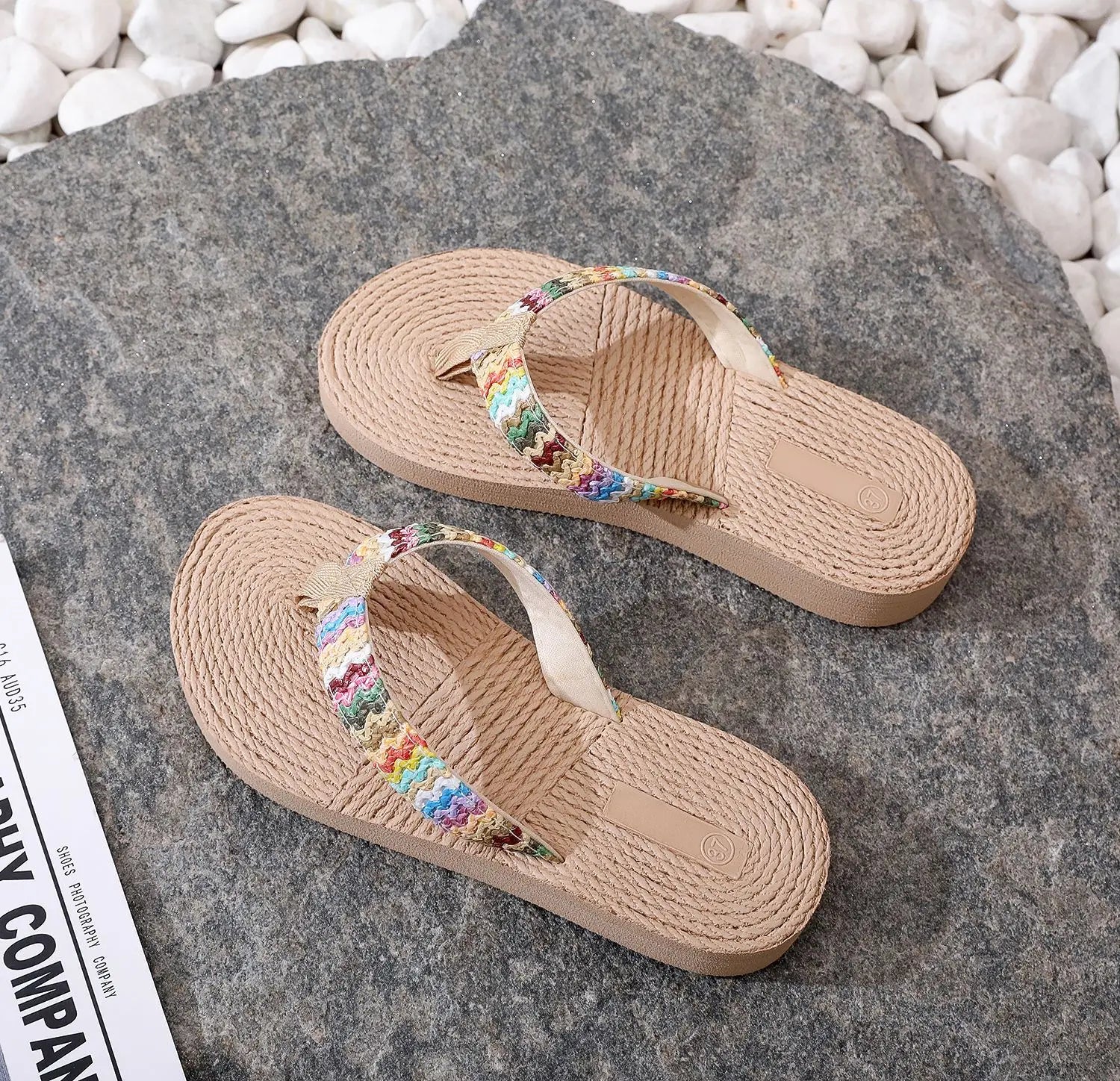 Tongs Imprimées Femme – Sandales Plates de Plage et Maison Été