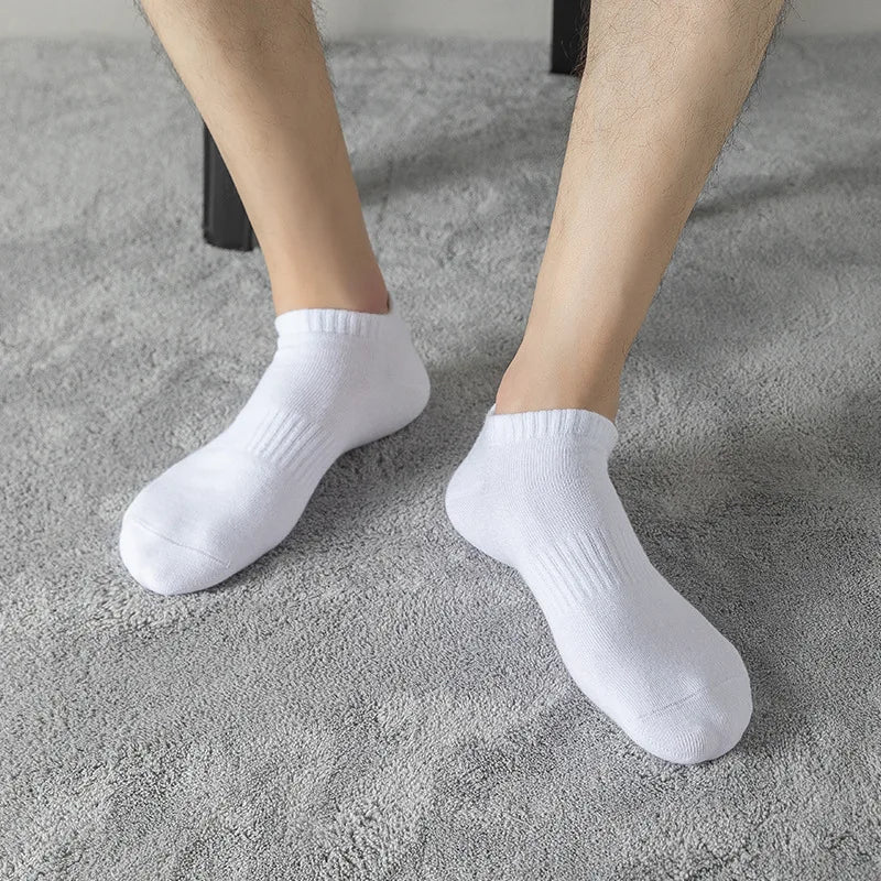 Chaussettes de sport 5 paires 100% coton été hommes femmes chaussettes noir blanc couleur unie Absorption Anti-odeur coupe basse respirante
