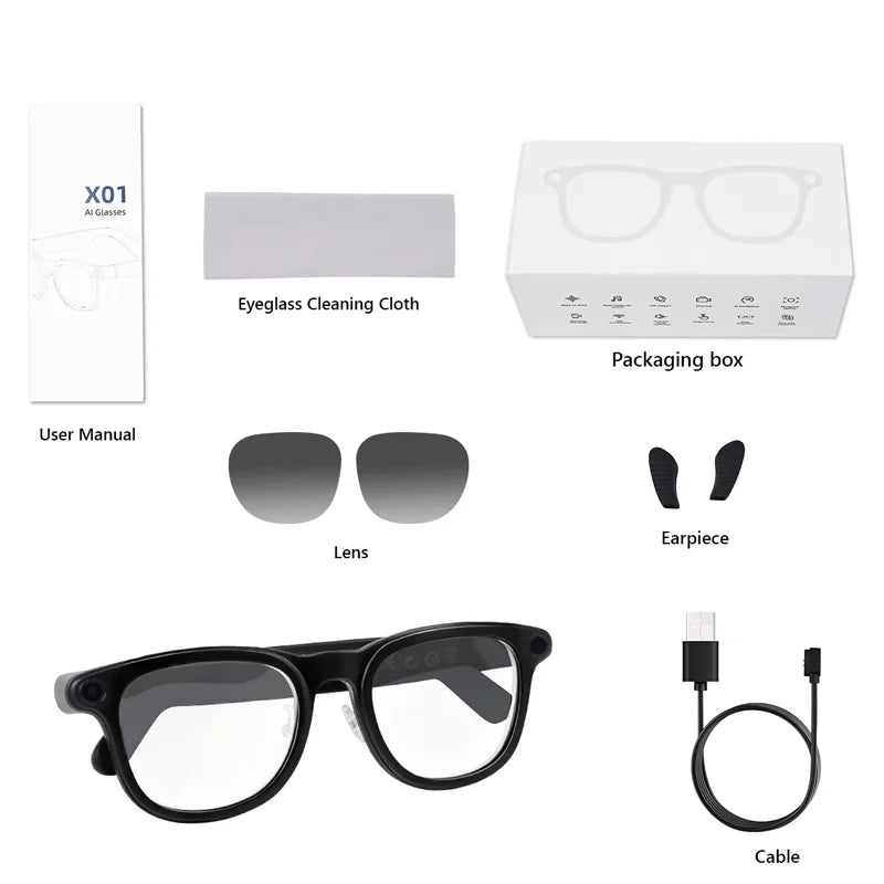 Lunettes Connectées Hganus Nouvelle Version Améliorée 800W avec Caméra, Étui Batterie 3600 mAh, Traduction IA, Enregistrement Photo/Vidéo