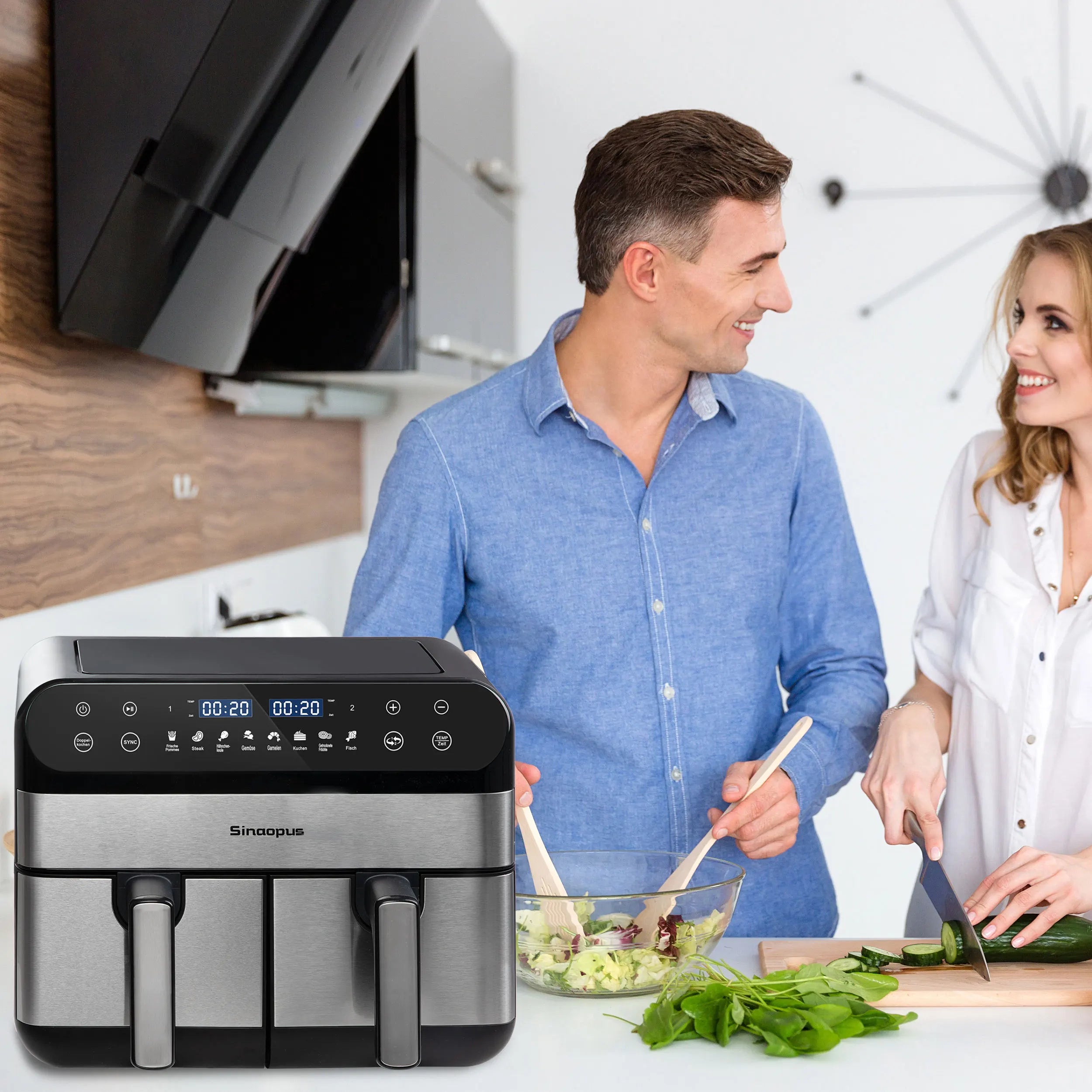 Friteuse à Air Chaud Sinaopus 10 L – Double Panier avec Écran Tactile LED et Cuisson Sans Huile