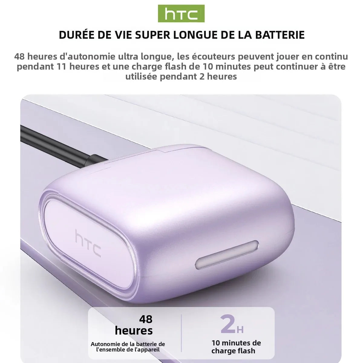 Écouteurs HTC NE23 Bluetooth V6.0 à oreille ouverte sans fil, traducteur IA, appels HD, élégants et fins