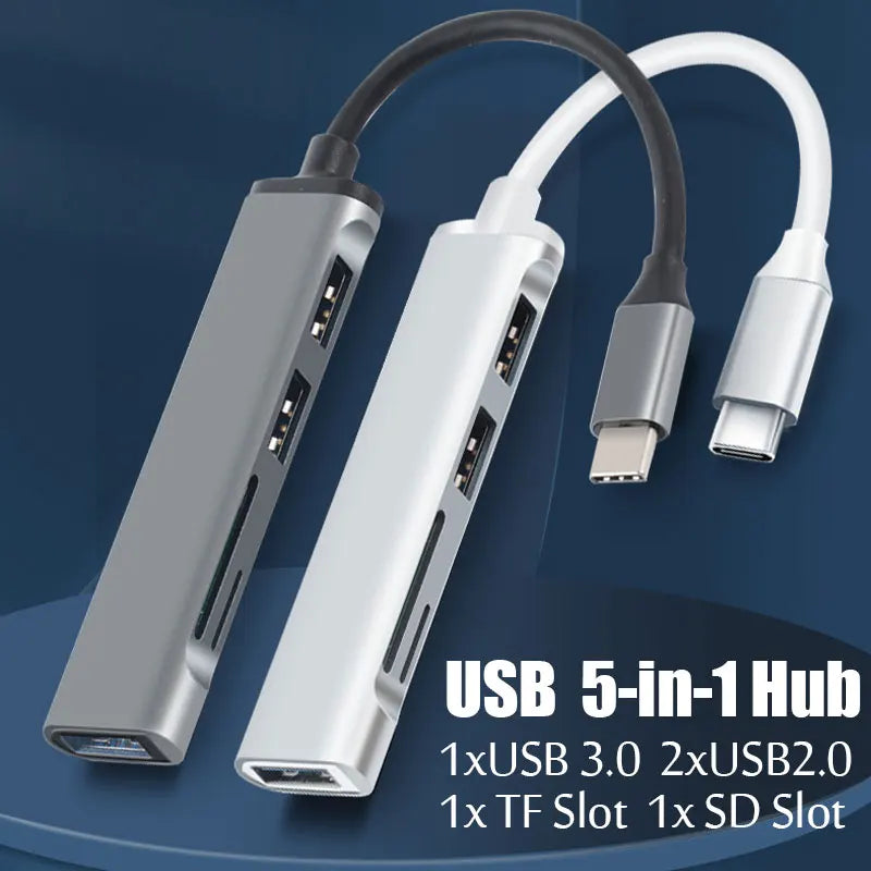 HUB USB 3.0 Type C, USB 2.0 TF/SD 5 ports multi-répartiteur OTG pour Lenovo HUAWEI Xiaomi alliage d'aluminium USB 3.0 Hub pour PC