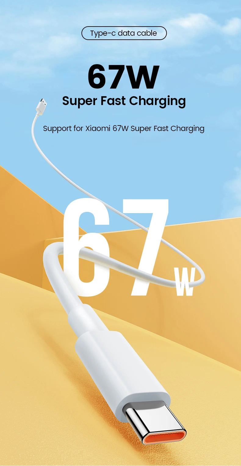 Câble de charge adaptateur secteur USB Super Rapide 67 W Xiaomi avec câble USB-C 6A – Charge haute performance