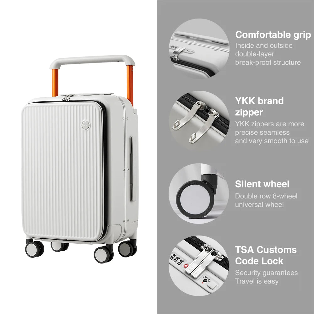 Valise de voyage avec poche avant pour ordinateur portable – Homme et Femme, poignée large, cadre en aluminium, PC, 20 et 24 pouces