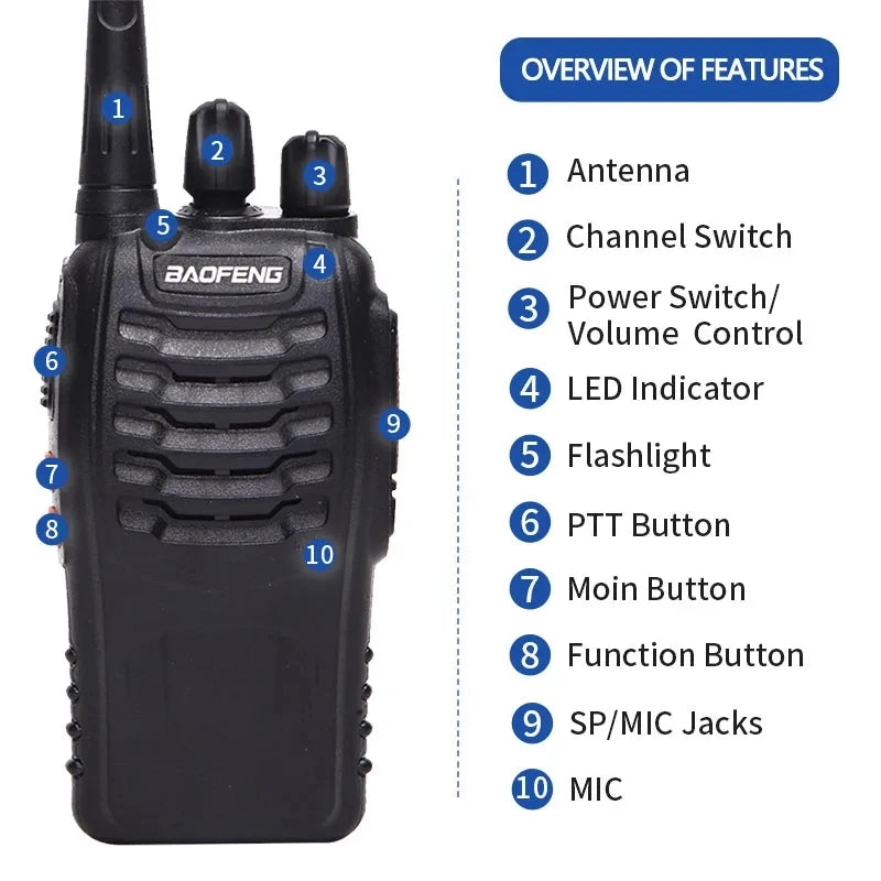 Talkie-Walkie Baofeng BF-888S 12W bande perforée longue portée, veille UHF 400-470MHz USB HAM Radio bidirectionnelle