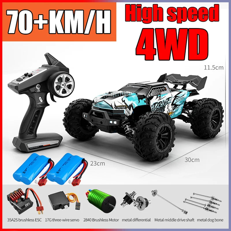 Monster Truck-Voiture tout-terrain télécommandée pour garçons, voiture 4x4, haute vitesse, 75km, h, lumière de LED, sans balais, versi1/16, RC