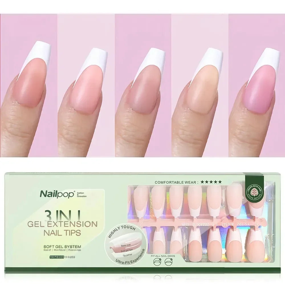 Extensions d’Ongles à Pointe Française Pré-Colorées - Nailpop 3 en 1 