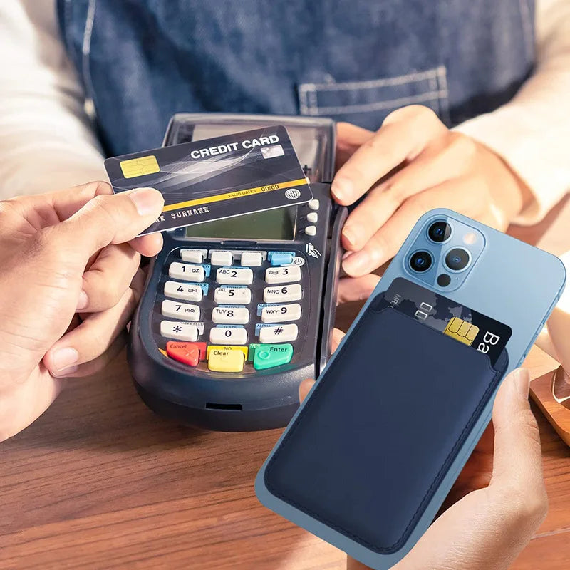 Étui portefeuille magnétique type MagSafe en cuir (PU) pour iPhone – Porte-cartes intégré