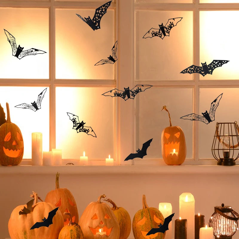 Mini Autocollants Muraux 3D – Chauves-Souris Noires Creuses – Décoration Halloween