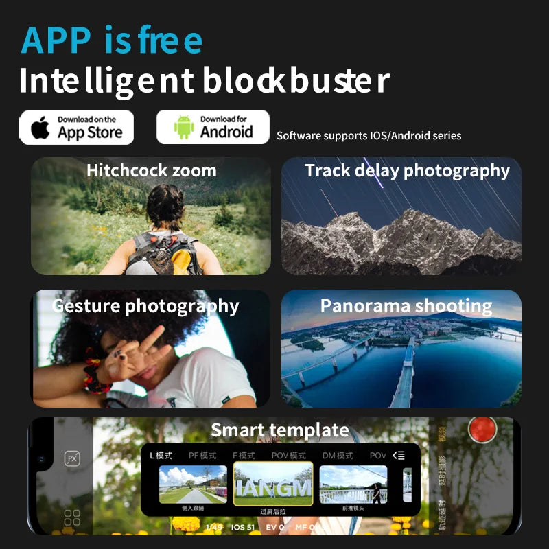 Stabilisateur de cardan 3 axes avec lumière d'appoint pour smartphone, iPhone, Android