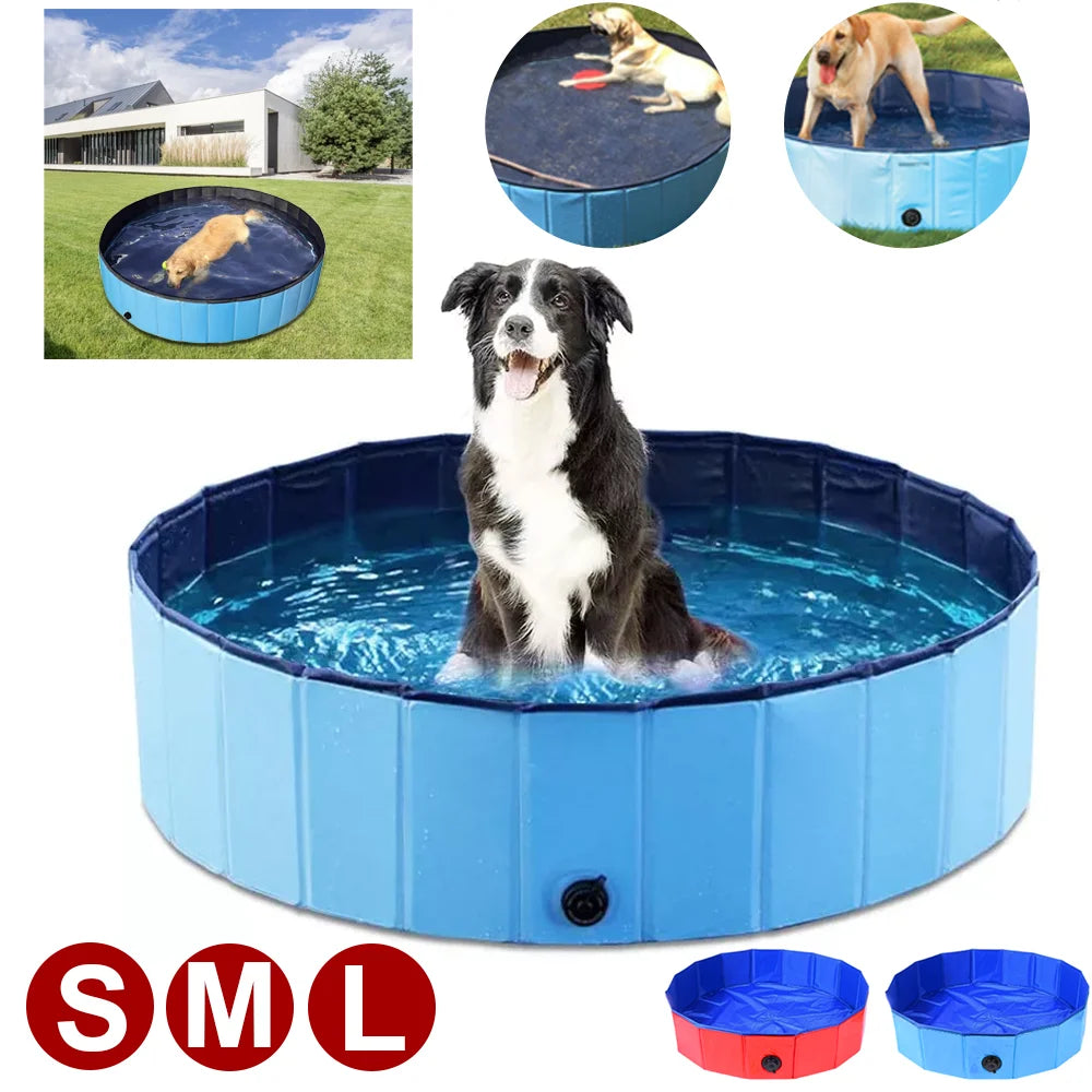 Piscine pliable pour animaux de compagnie, 160 x 30 cm, 120 x 30 cm, 80 x 20 cm, portable, avec valve de vidange, pour l'extérieur