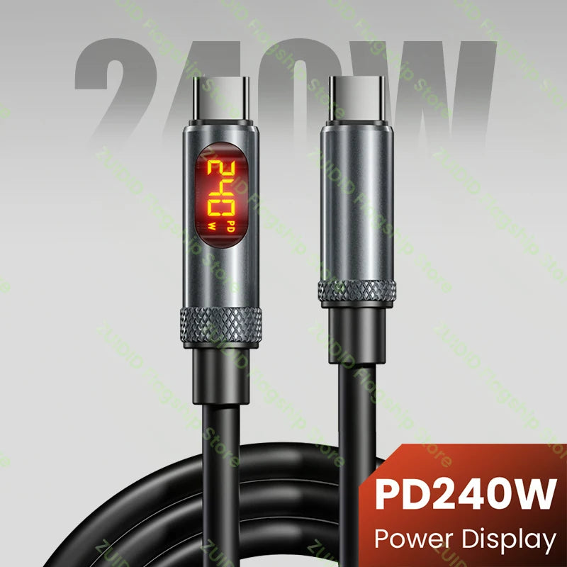 Câble Affichage LED PD240W USB C vers USB C pour iPhone 15 16 Pro 5A charge rapide type-c cordon de données pour MacBook Pro Xiaomi Samsung 2M
