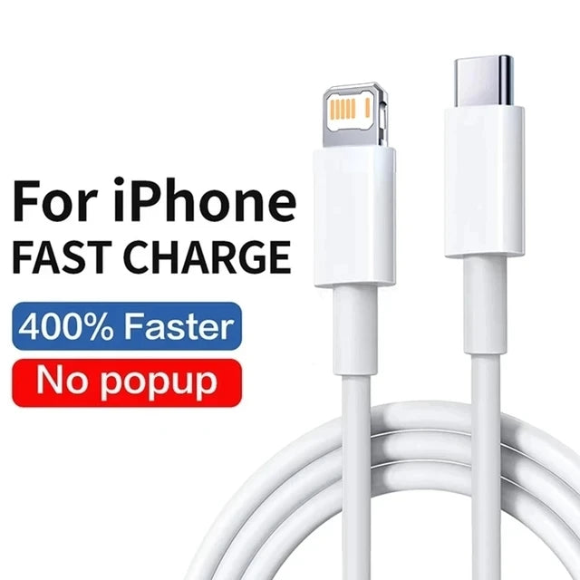 Chargeur rapide PD 20W pour iPhone 14 / 13 / 12 / 11 Pro Max / Mini / 7 / 8 / Plus / XR – câble USB Type-C inclus