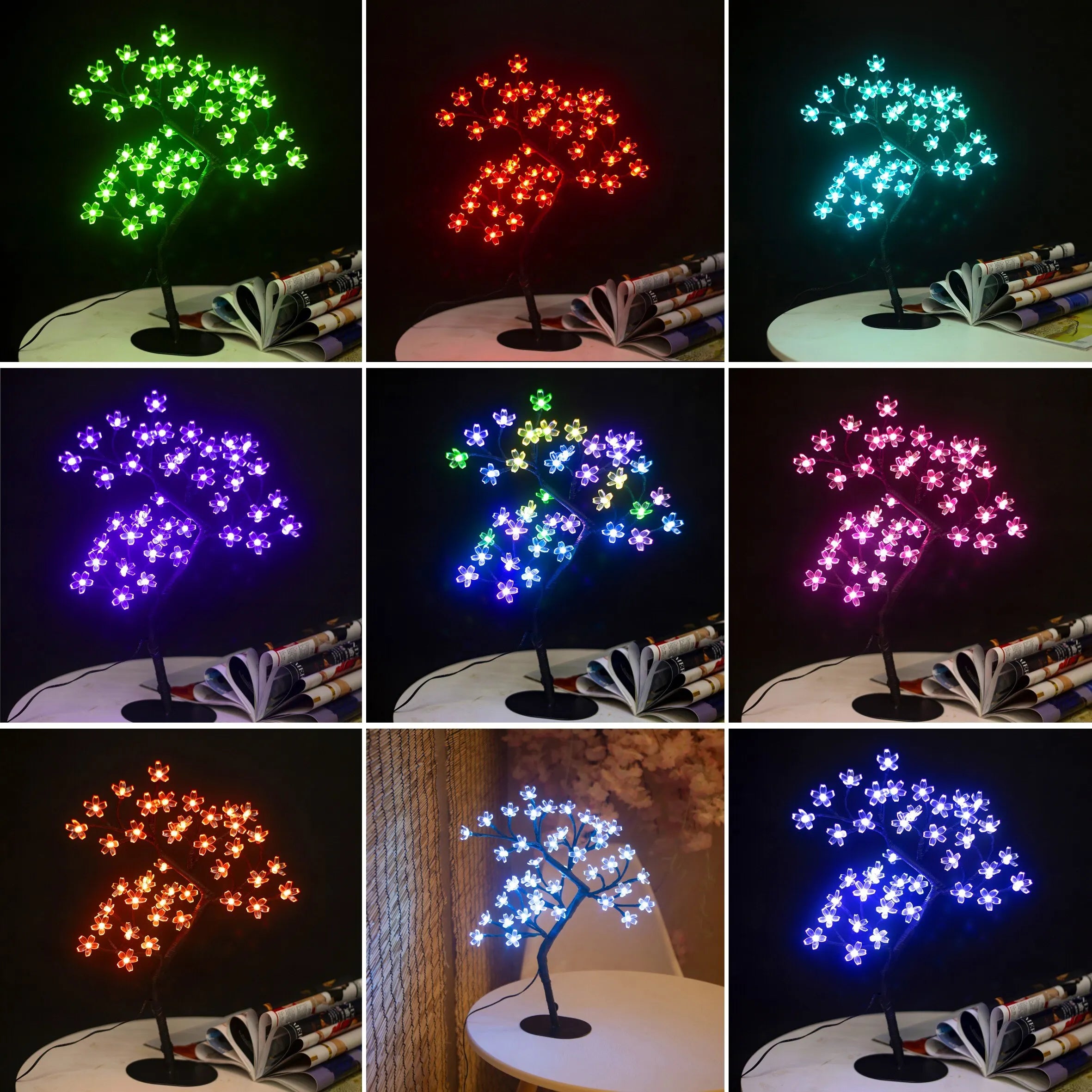 Lampe de table en forme de cerisier en fleurs, 43 cm, 40 LED, alimentée par USB, idéale pour la décoration de la maison