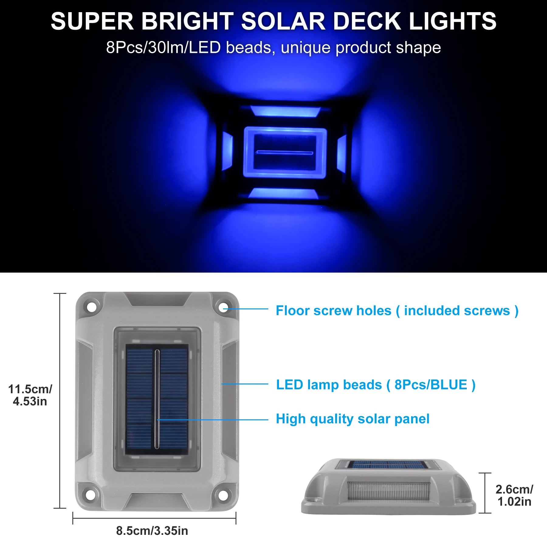 T-SUNRISE Solarlampe TS-G7006 – 8er Pack, blaue, dekorative LED-Lampen für Garten, Rasen, Treppe und Außenbereich, IP65