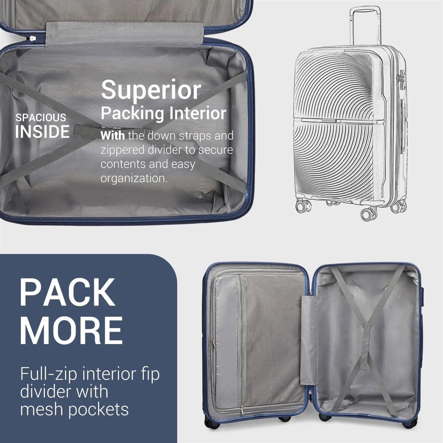 Ensemble de valises rigides British Traveler KONO, 4 pièces, PP, serrure TSA