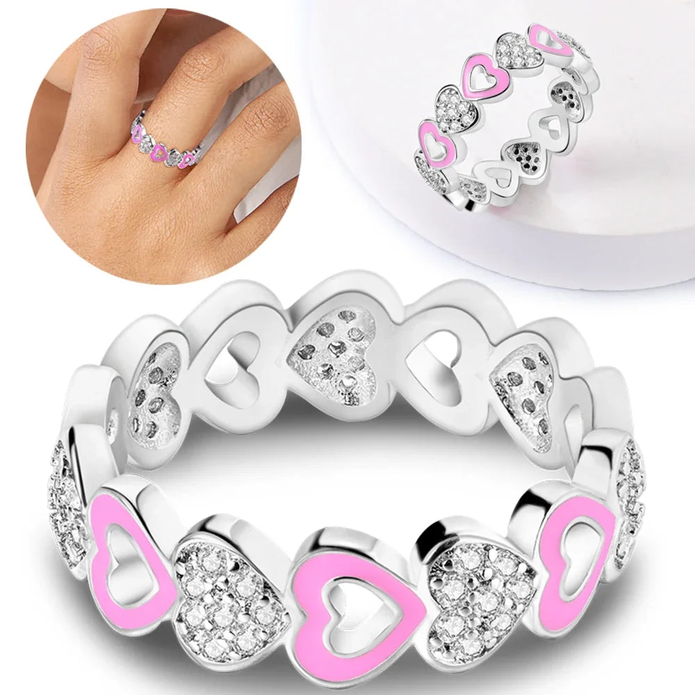 Bagues en argent en forme de cœur pour femme, breloques en forme d'amour, perle, simple, luxe, série, bague, bijoux