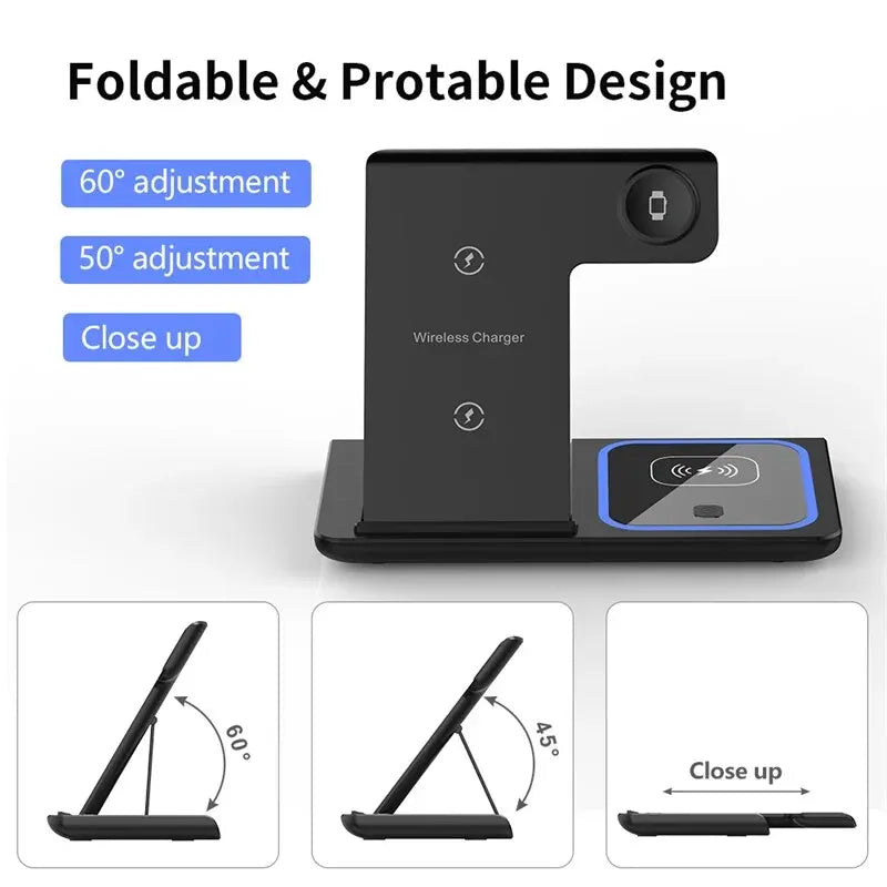 Support de chargeur sans fil pliable 3 en 1, 15W, charge rapide, station S6, iPhone 15, 14, 13, 12 Pro Max, Apple Watch 8, 7, Airpods
