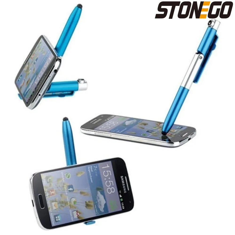 Stylo Bille 4-en-1 Pliable avec Stylet Tactile STONEGO, Lampe LED et Support pour Smartphone/Tablette