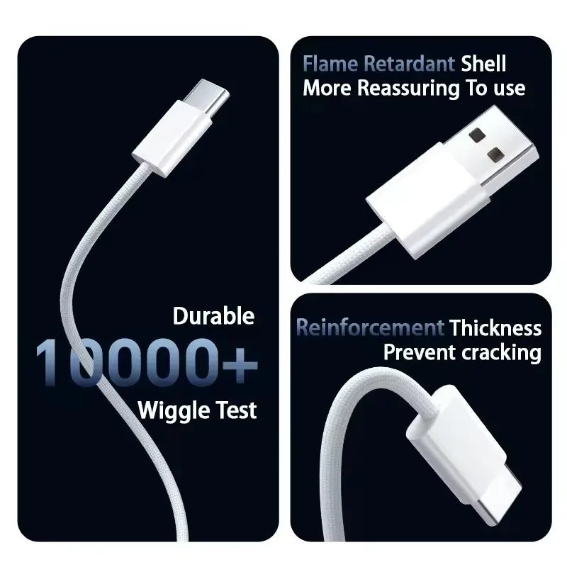 Câble USB-A vers USB-C tressé nylon – Charge rapide 22,5 W – Compatible Apple CarPlay iPhone 15 / 16 Pro / Pro Max / Plus
