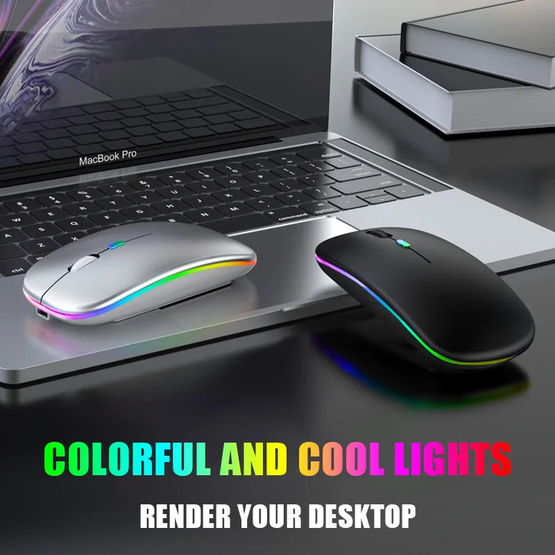 Souris sans fil Bluetooth 5.0 avec éclairage RVB rechargeable par USB pour ordinateur portable, PC, MacBook, souris de jeu 2,4 GHz, 1 600 DPI