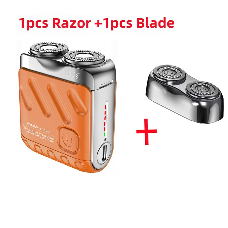 Mini rasoir électrique pour hommes – double tête rotative, étanche, rechargeable Type-C, portable, pour voyage, cheveux et barbe