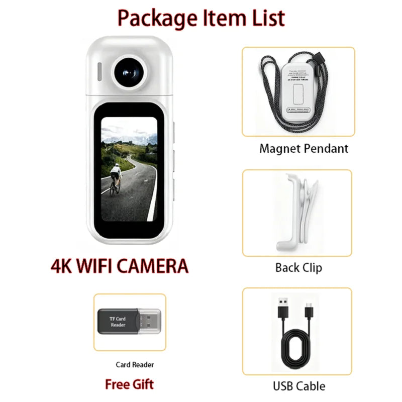 Caméra Corporelle 4K/1080P JETO JT-91 – Mini Caméra POV Pro Ultra Compacte avec Écran Tactile 1,47" et Lentille Rotative 180°