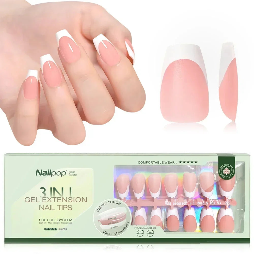 Extensions d’Ongles à Pointe Française Pré-Colorées - Nailpop 3 en 1 