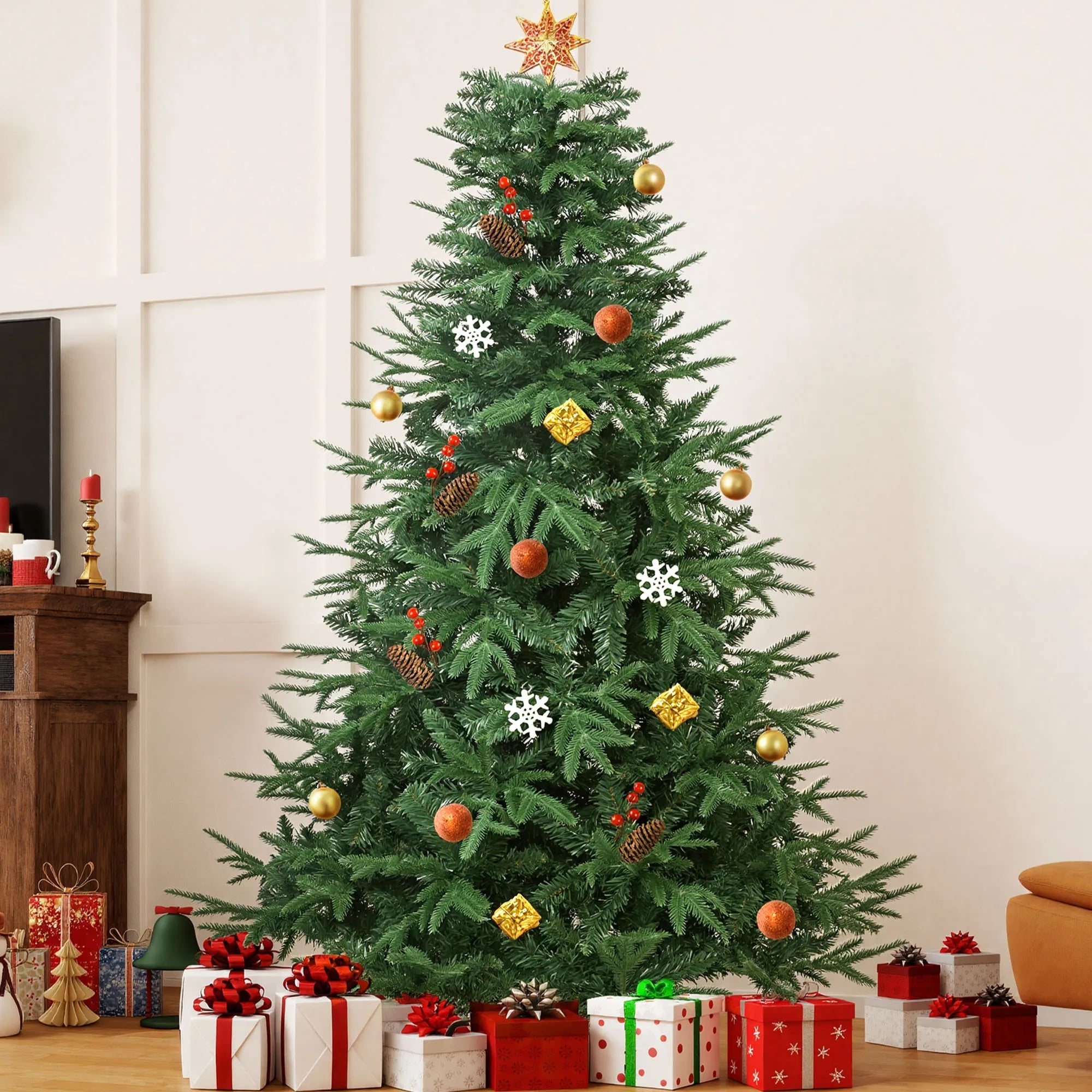 Arbre de Noël Pop-Up 7 pieds Balconera – 1100 Embouts, Structure PE, Montage Facile, Support Pliable (212 × 105 cm)