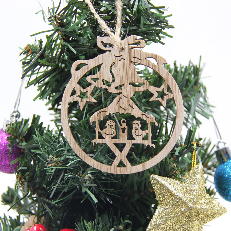 Flocon de neige creux en bois pour Noël, ornements de Noël vintage, décorations d'arbre de Noel, cadeaux, 12 pièces par boîte