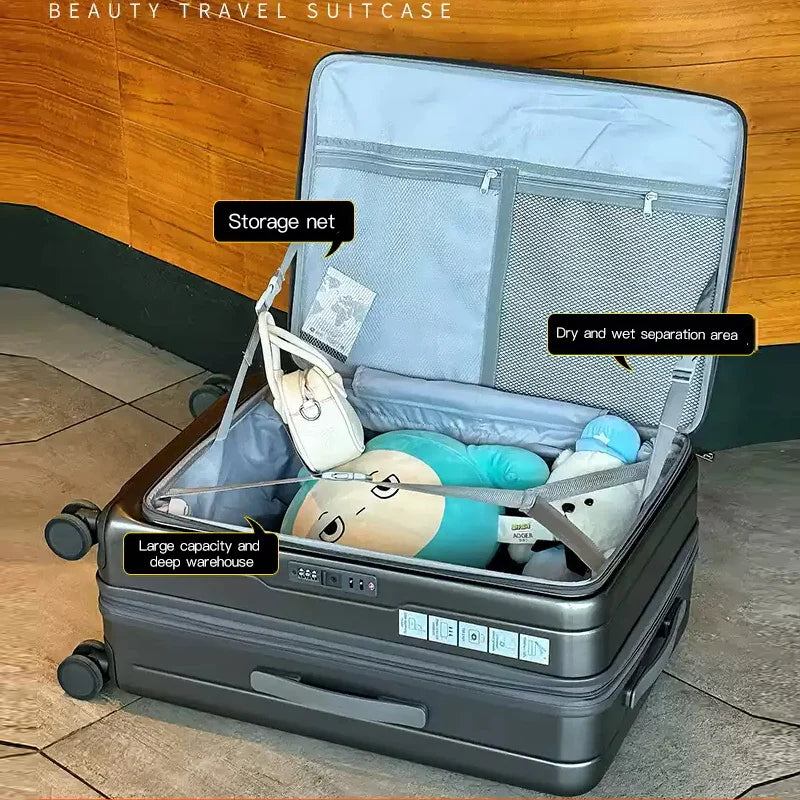 Valise SUSHIMU – Boîtier de chariot, ouverture avant, valise d’embarquement 20, 24 et 28 pouces