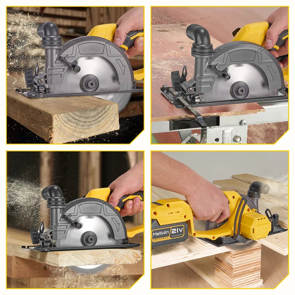 Scie circulaire électrique sans balais MELLWIN 150 mm – Outil multifonction portable pour bois, PVC, MDF et plus, compatible Makita 18 V