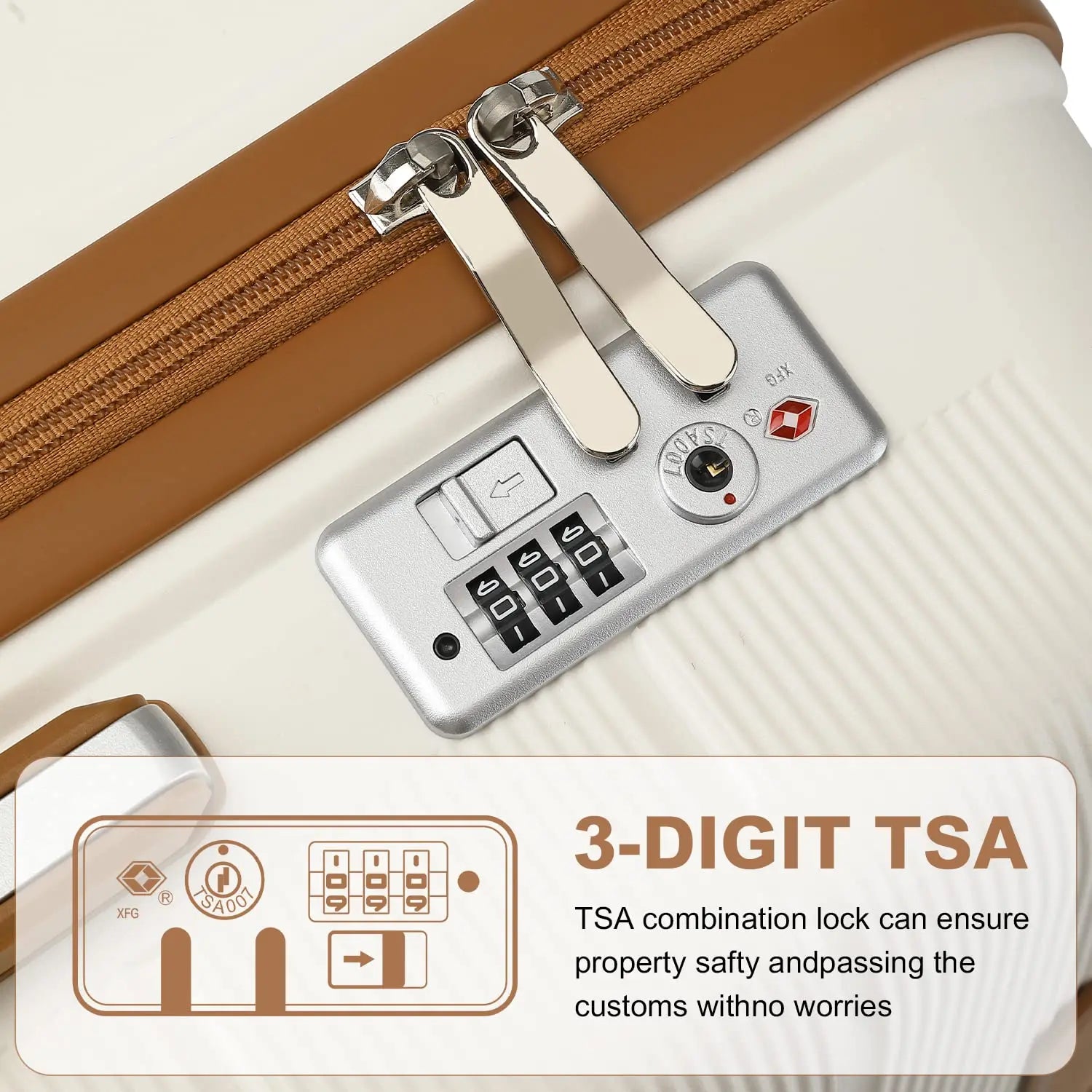 Valise rigide de voyage British Traveller – Bagage à roulettes avec serrure TSA, 100% PP, 8 roues tournantes, beige