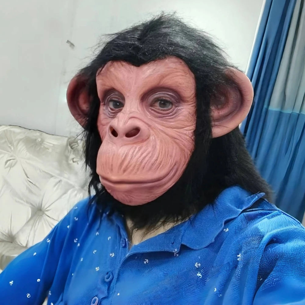 Masque gorille en caoutchouc pour cheveux noirs, couvre-chef de singe en Latex pour Halloween, Cosplay, accessoire Animal de singe drôle