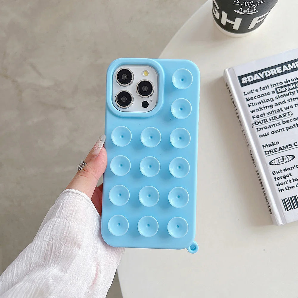 Coque de téléphone en Silicone souple à ventouse – Étui antidérapant antichoc couleur bonbon – iPhone 17/16 Pro Max/15 Pro Max Plus/14/13/12/XR