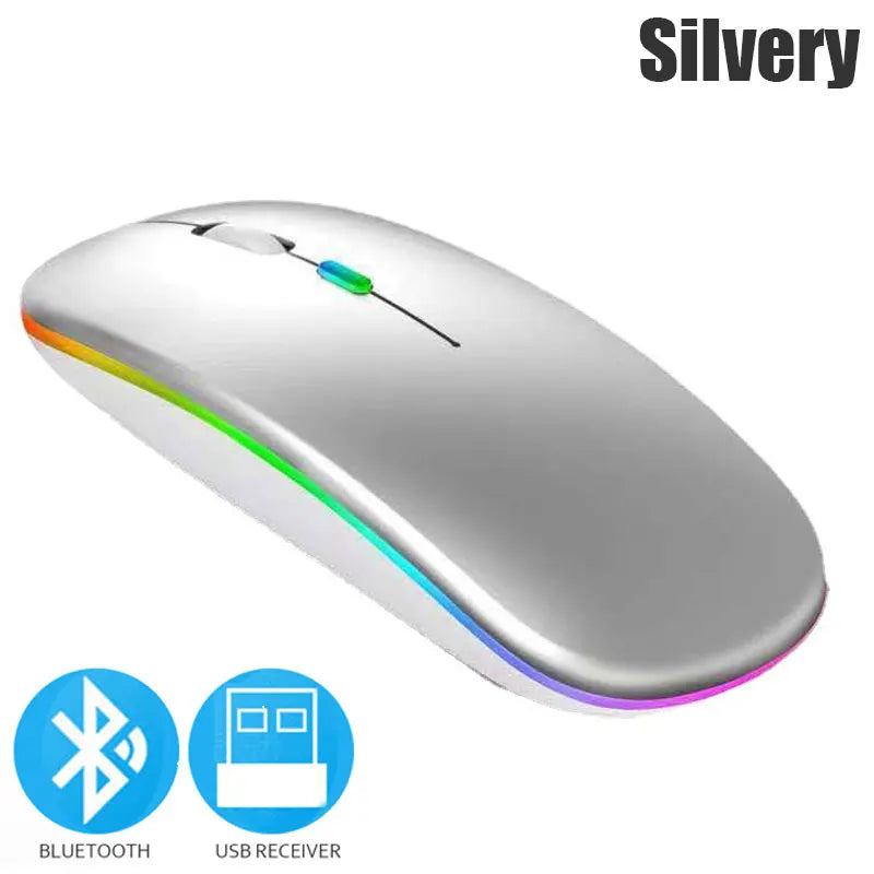 Souris sans fil Bluetooth 5.0 avec éclairage RVB rechargeable par USB pour ordinateur portable, PC, MacBook, souris de jeu 2,4 GHz, 1 600 DPI