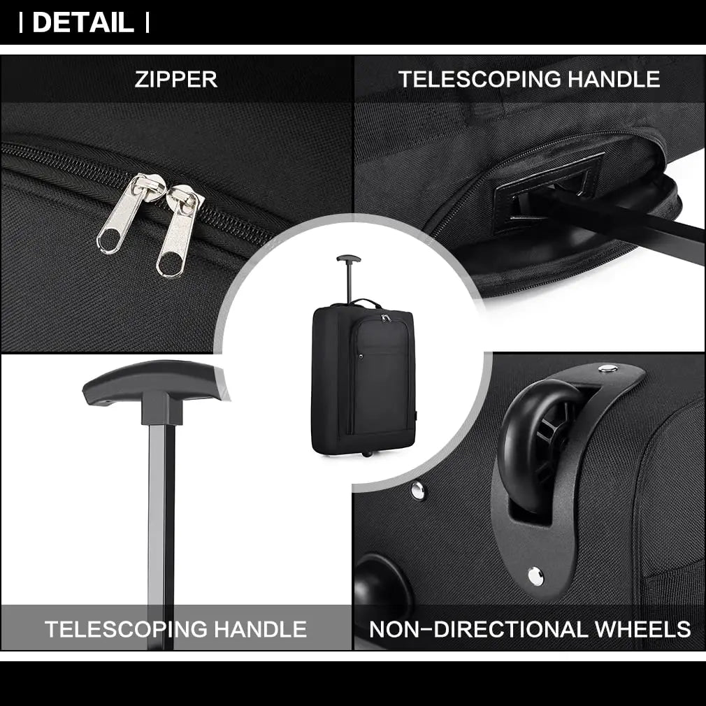 Étui léger en tissu à 2 vitesses avec sac à bandoulière KONO, chariot de cabine Noir