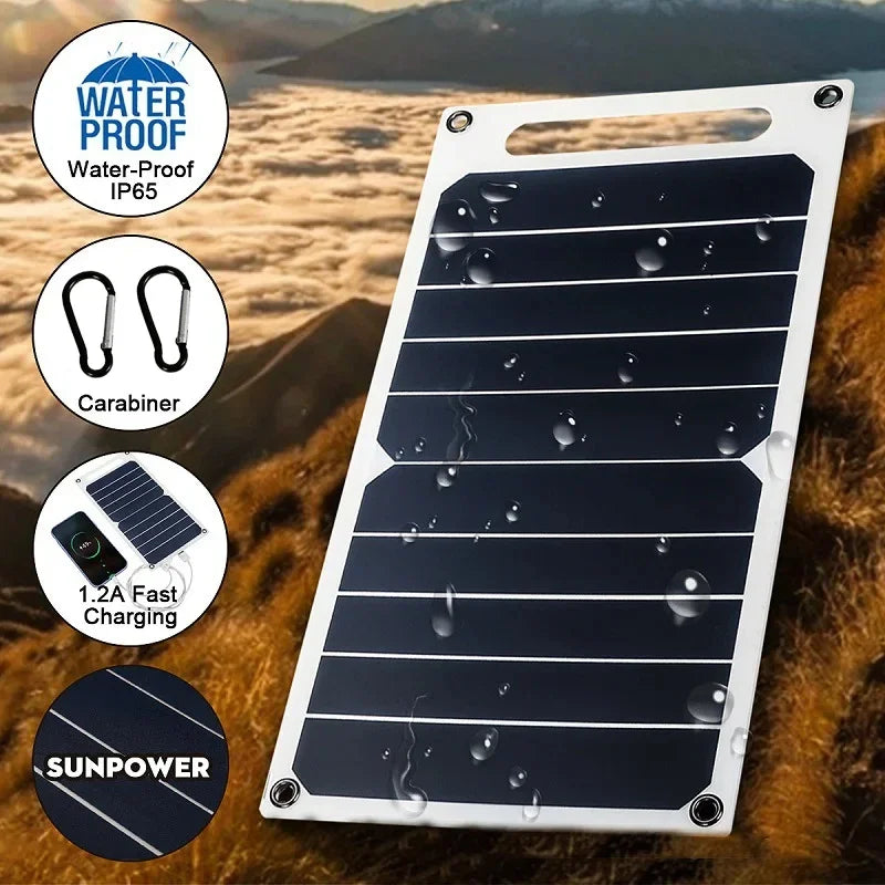 Panneau solaire 30 W avec USB, étanche, pour randonnée en plein air et camping, batterie portable, chargeur de téléphone portable, panneau de charge 6,8 V